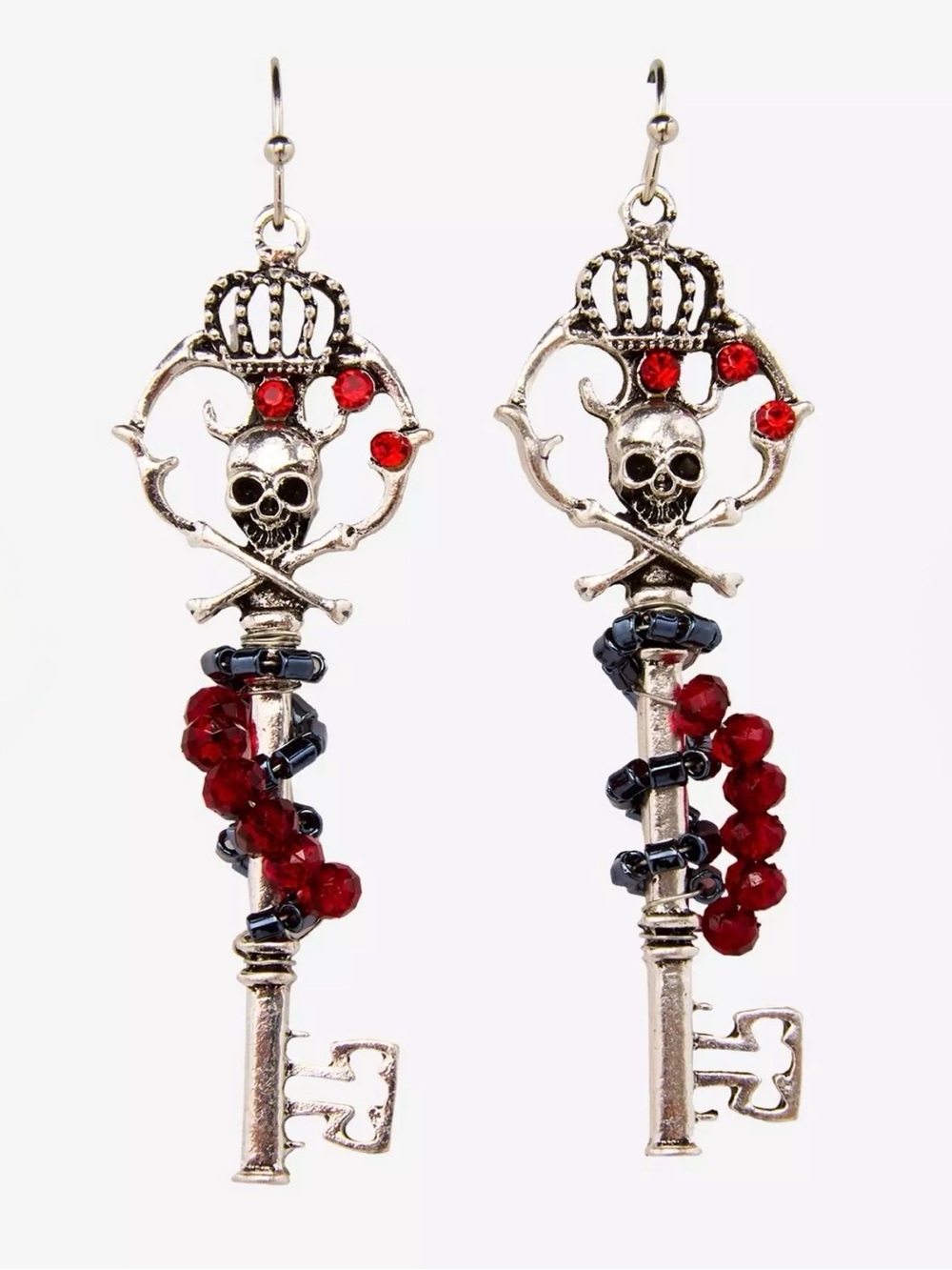 🏴‍☠️ SKELETON 🏴‍☠️ KEY DROP SILVER-TONE FASHION EARRINGS 🌟NWT🌟